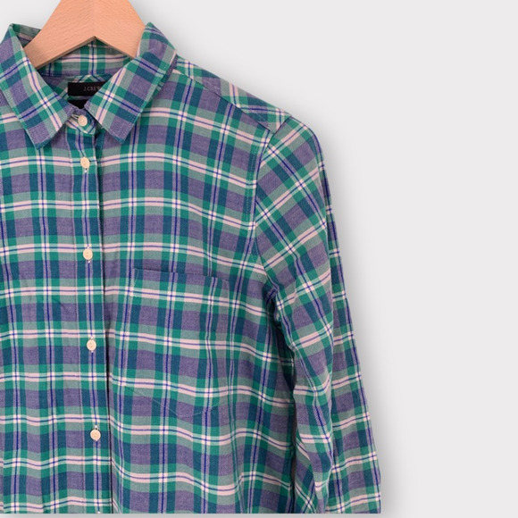 J.Crew Boy Fit Plaid Flannel Shirt Green Blue 4 - Picture 3 of 10